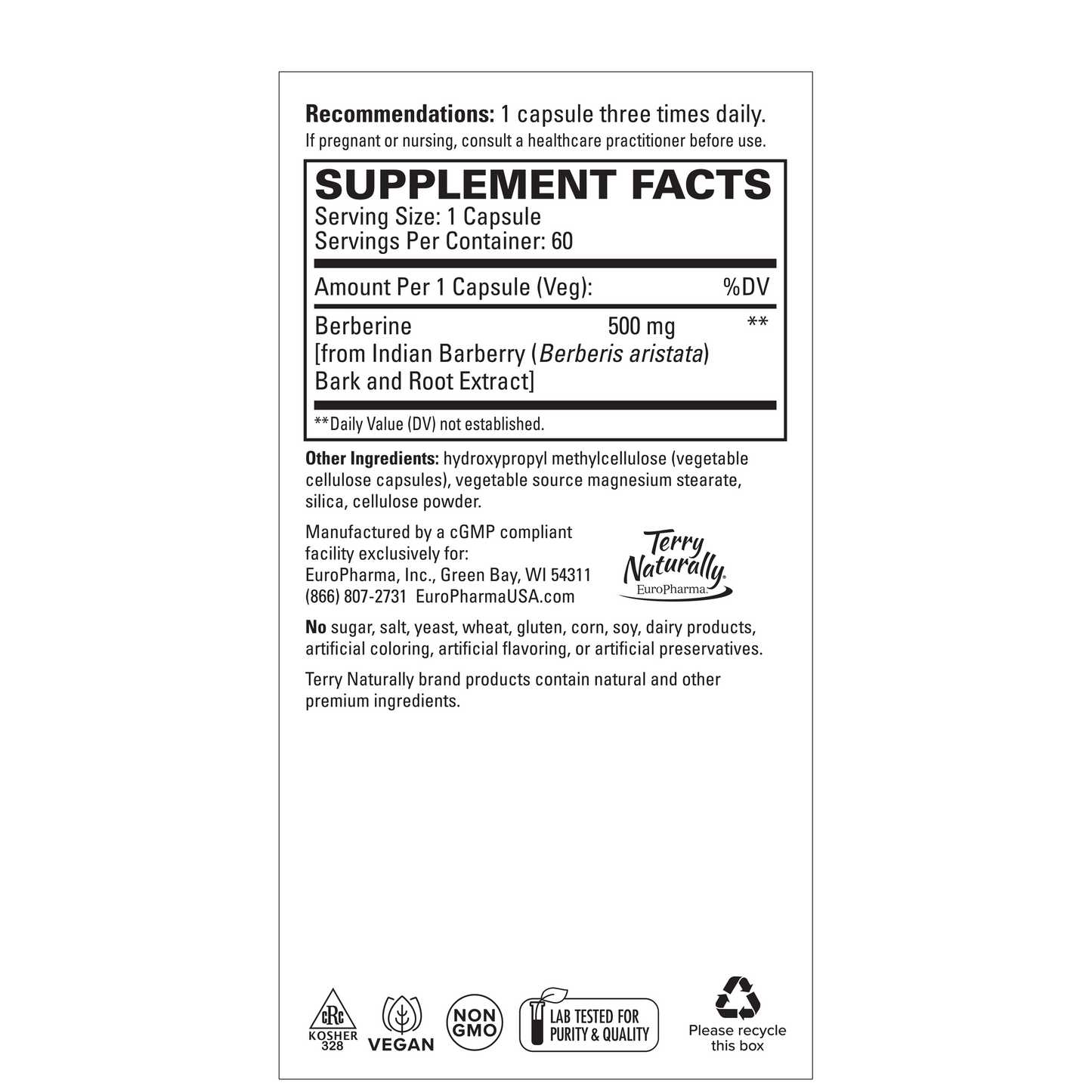 Terry Naturally BERBERINE 500 MG - 60 Capsules