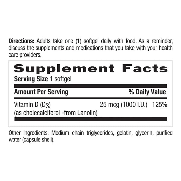 Country Life VITAMIN D3 1000IU (25MCG) 200 Softgels