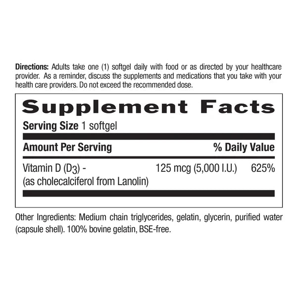 Country Life VITAMIN D3 5000IU (125MCG)200 Softgels