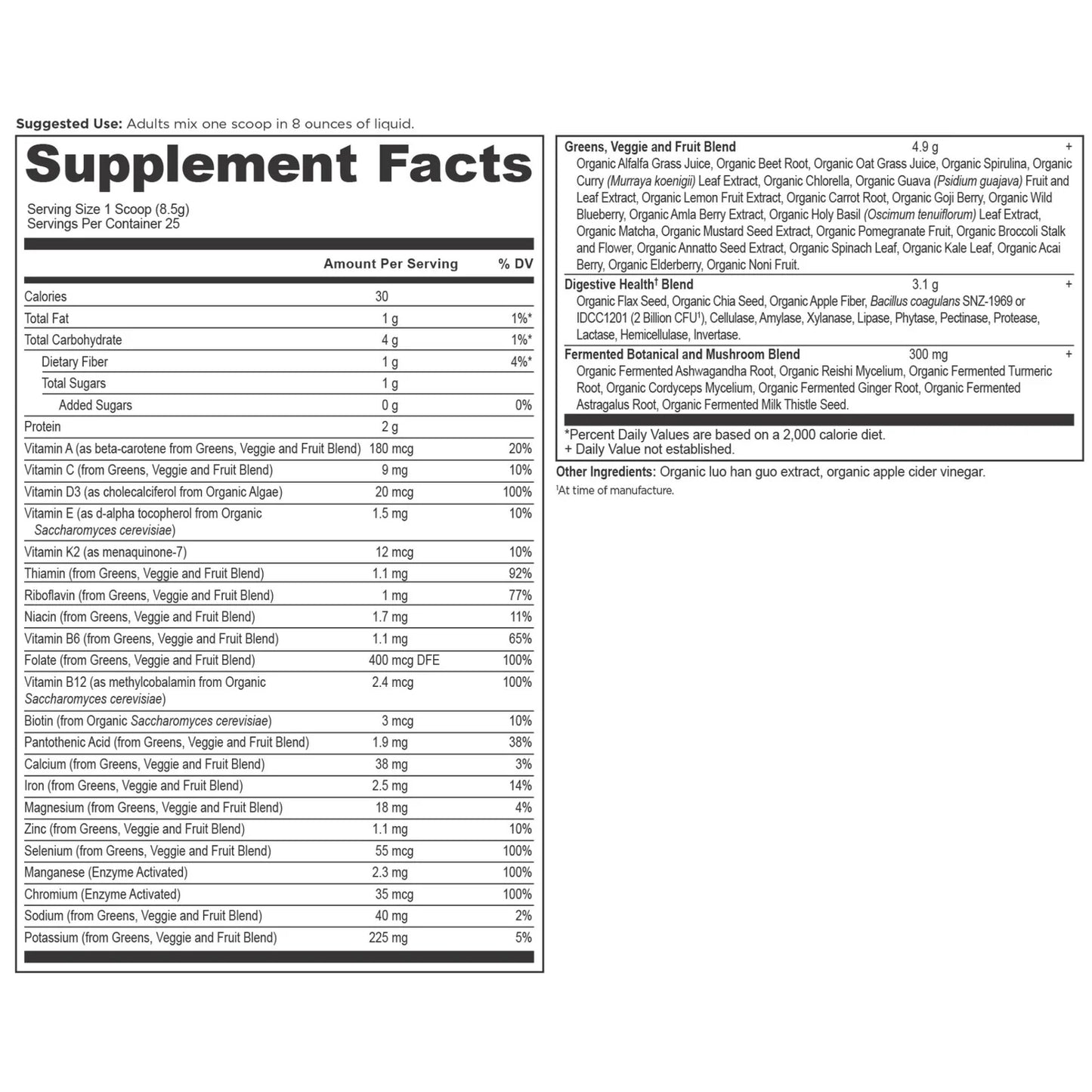 Ancient Nutrition ORGANIC SUPER GREENS +MULTIVITAMIN - 25 Serving
