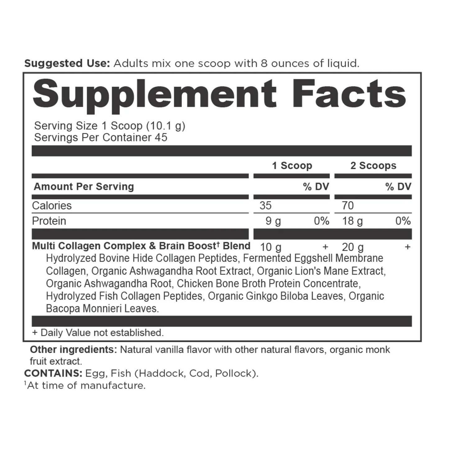 Ancient Nutrition MULTI COLLAGEN PROTEIN BRAIN BOOST - 45 Servings VANILLA