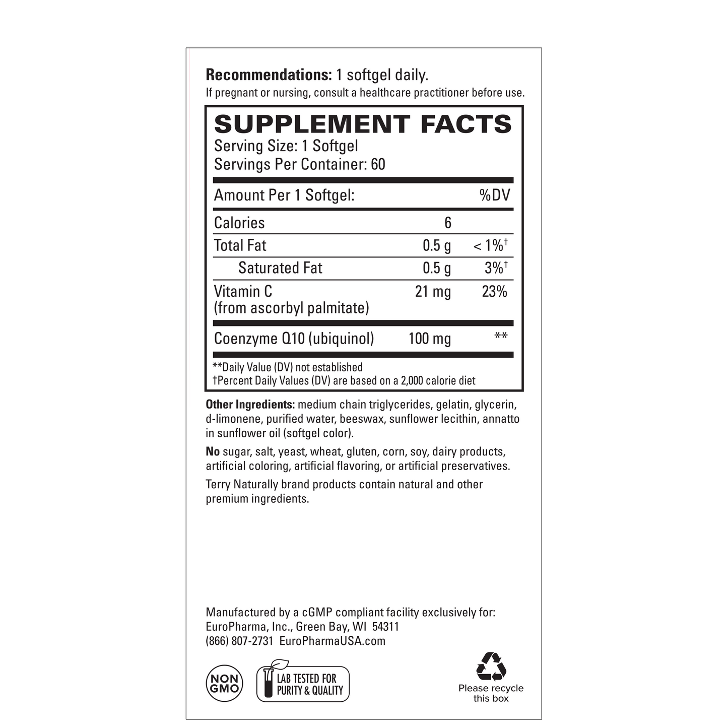 Terry Naturally COQ10 UBIQUINOL 100MG - 60 Capsules