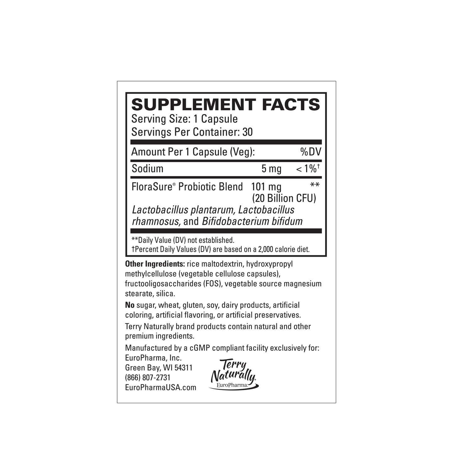 Terry Naturally FLORASURE PROBIOTIC - 30 Capsules