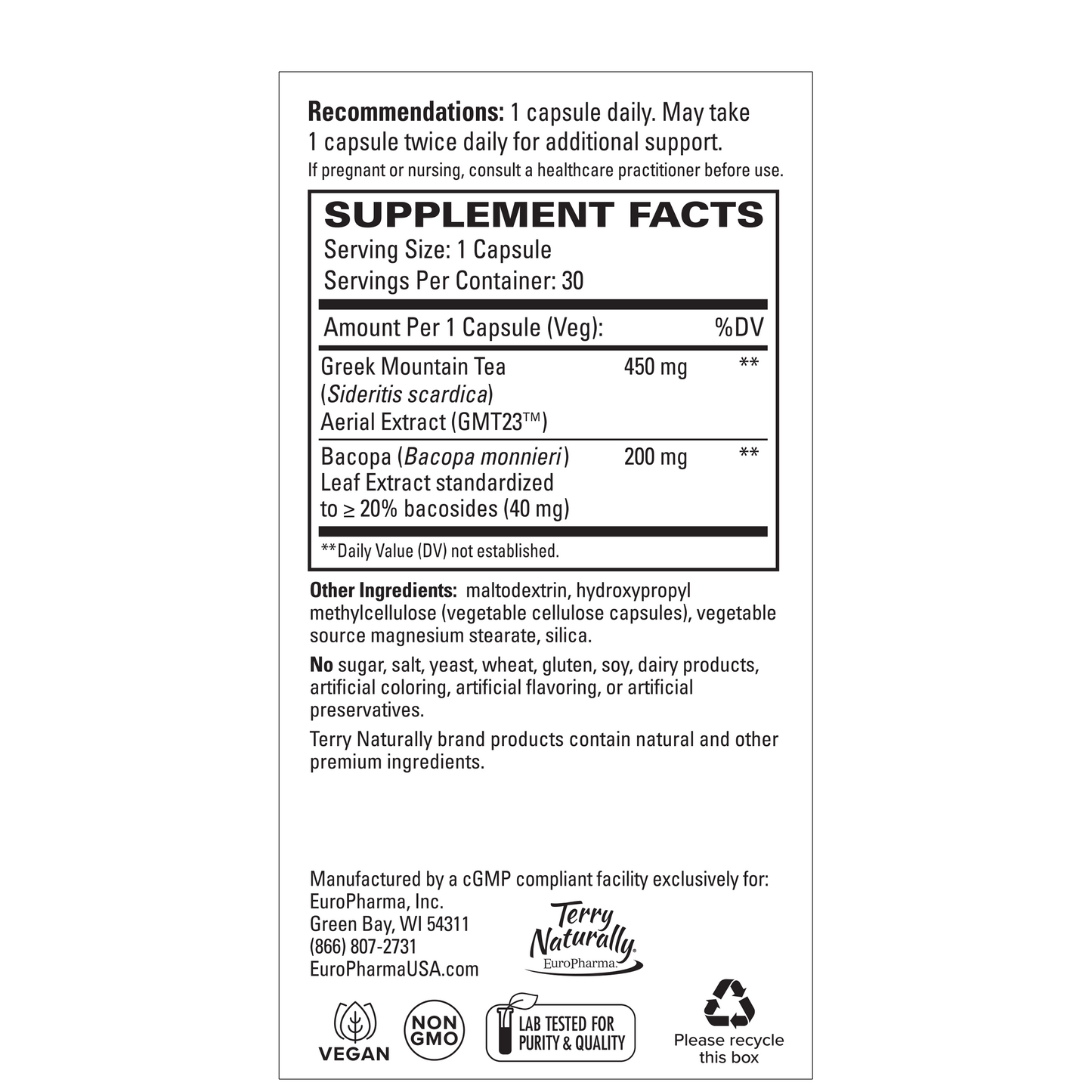 Terry Naturally GREEK MOUNTAIN TEA - 30 Capsules