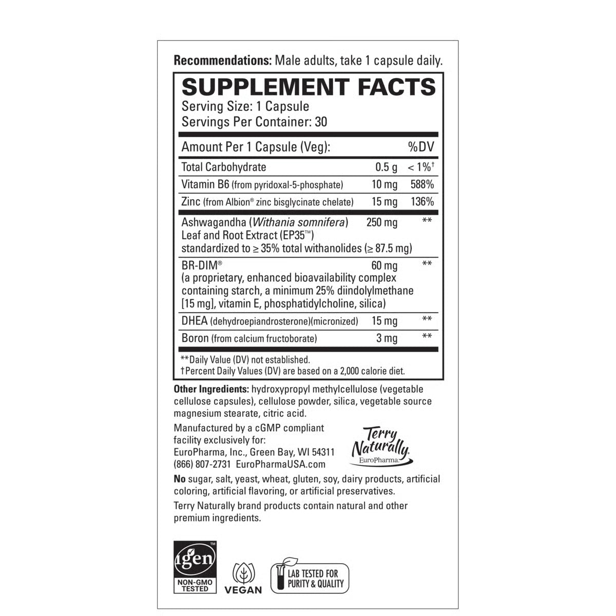 Terry Naturally COMPLETE TESTOSTERONE SUPPORT - 30 Capsules