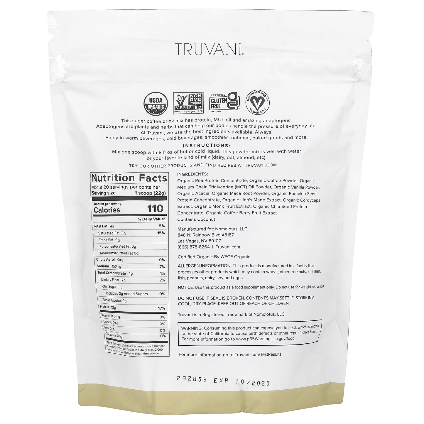 Truvani PLANT BASED PROTEIN + ENERGY 20 Servings