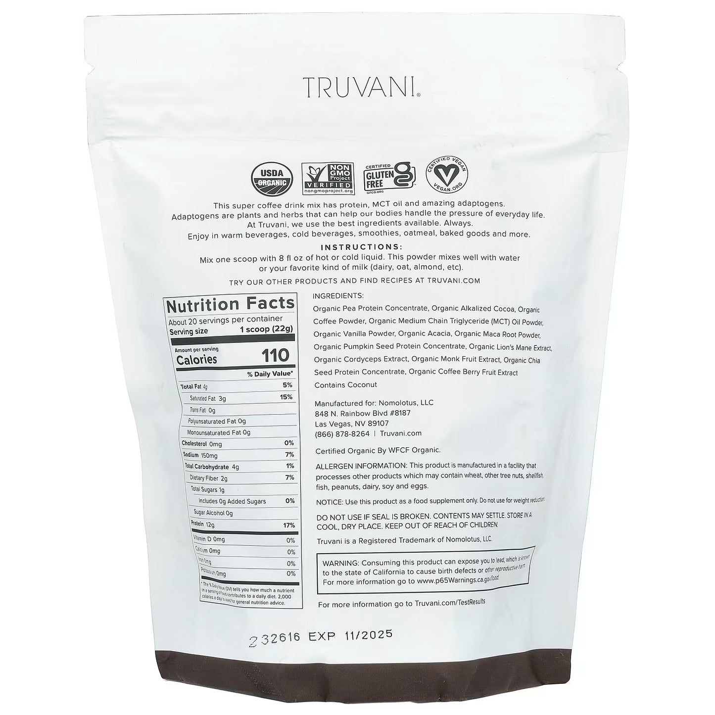 Truvani PLANT BASED PROTEIN + ENERGY 20 Servings
