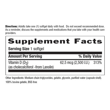 Country Life VITAMIN D3 2500IU (62.5MCG) 200 Softgels