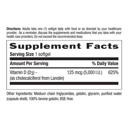 Country Life VITAMIN D3 5000IU (125MCG)200 Softgels