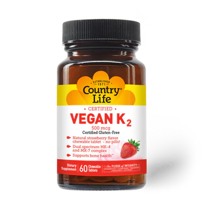 Country Life K2 (VEGAN)500MCG 60 Chewable Tablets