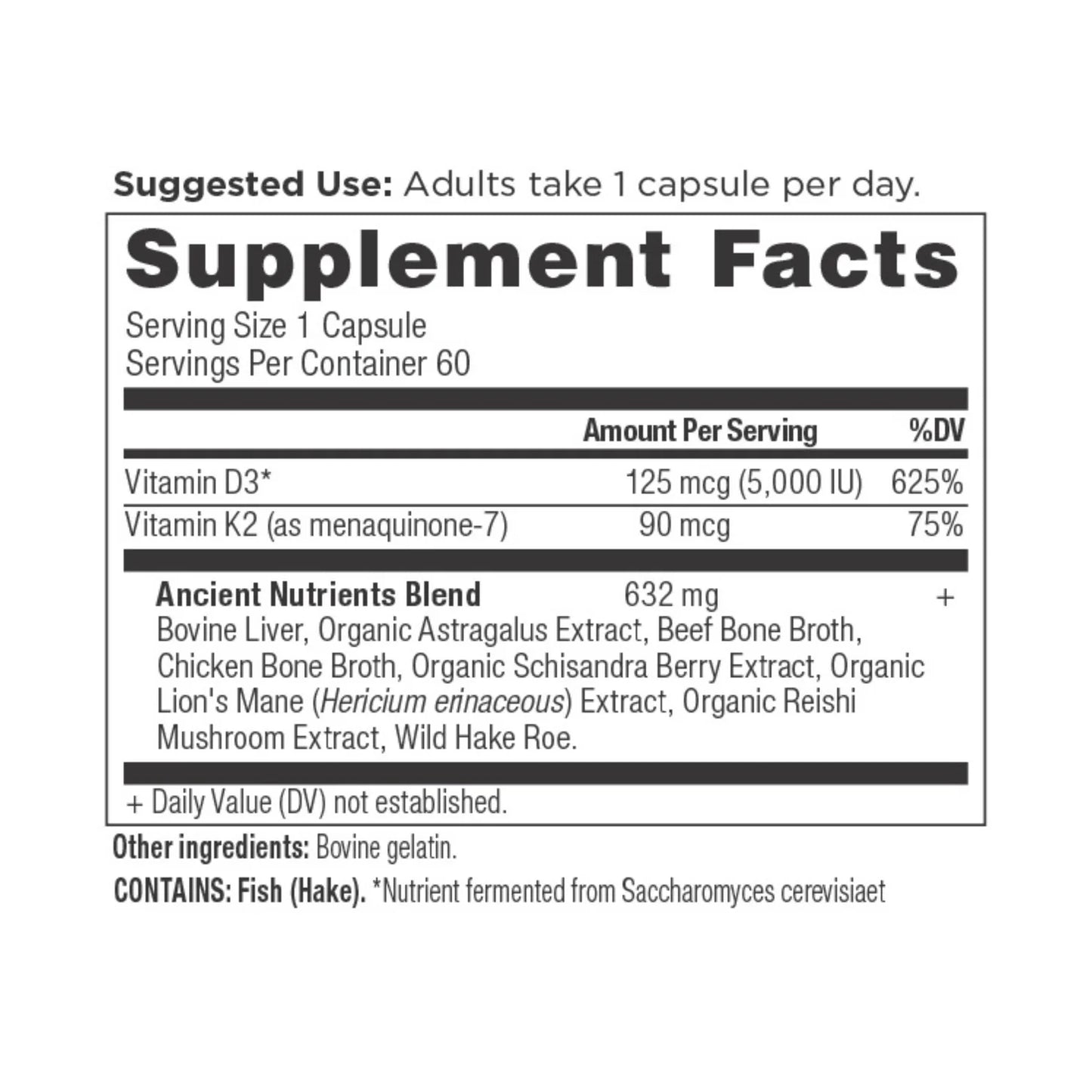 Ancient Nutrition VITAMIN D3+K2 - 60 Capsules