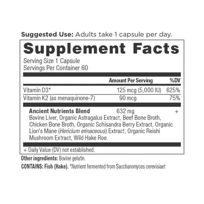 Ancient Nutrition VITAMIN D3+K2 - 60 Capsules