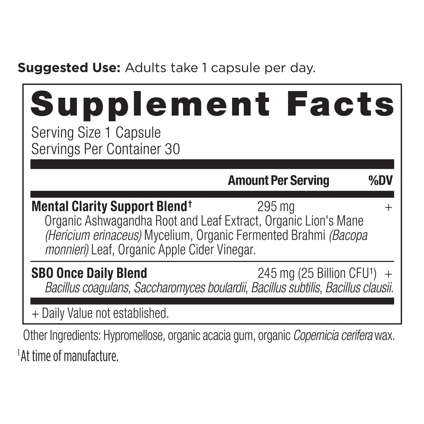 Ancient Nutrition SBO PROBIOTICS MENTAL CLARITY 25 Billion CFU - 30 Capsules