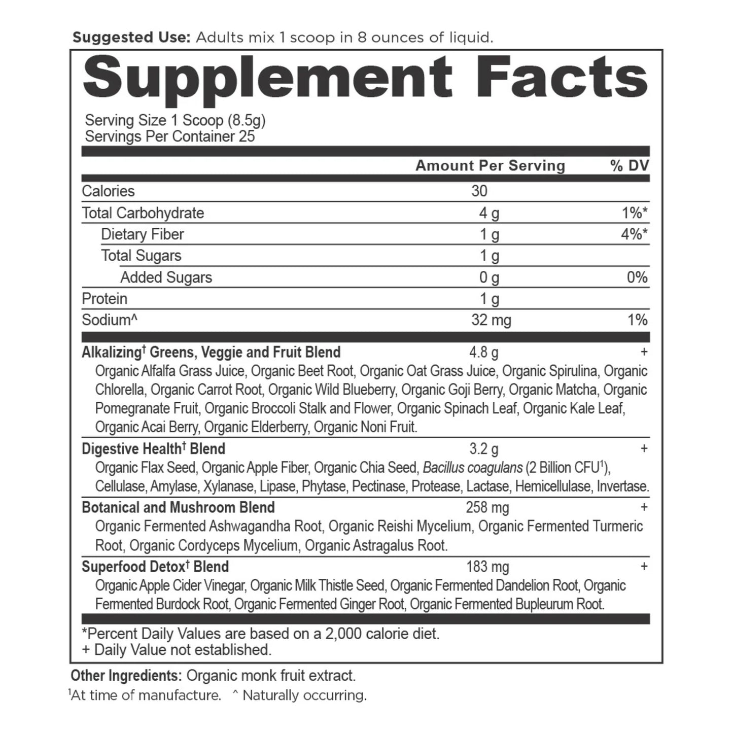 Ancient Nutrition ORGANIC SUPER GREENS ALKALIZE & DETOX - 25 Servings
