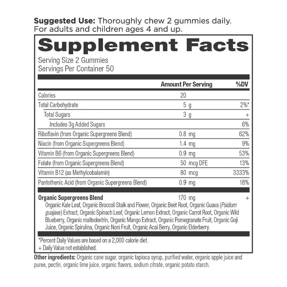 Ancient Nutrition ORGANIC SUPER GREEN GUMMIES - Strawberry Watermelon