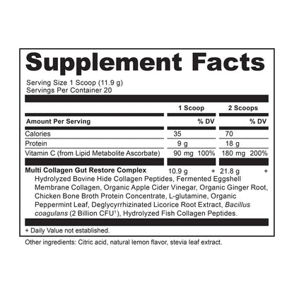 Ancient Nutrition MULTI COLLAGEN PROTEIN GUT RESTORE -20 Serving LEMON GINGER