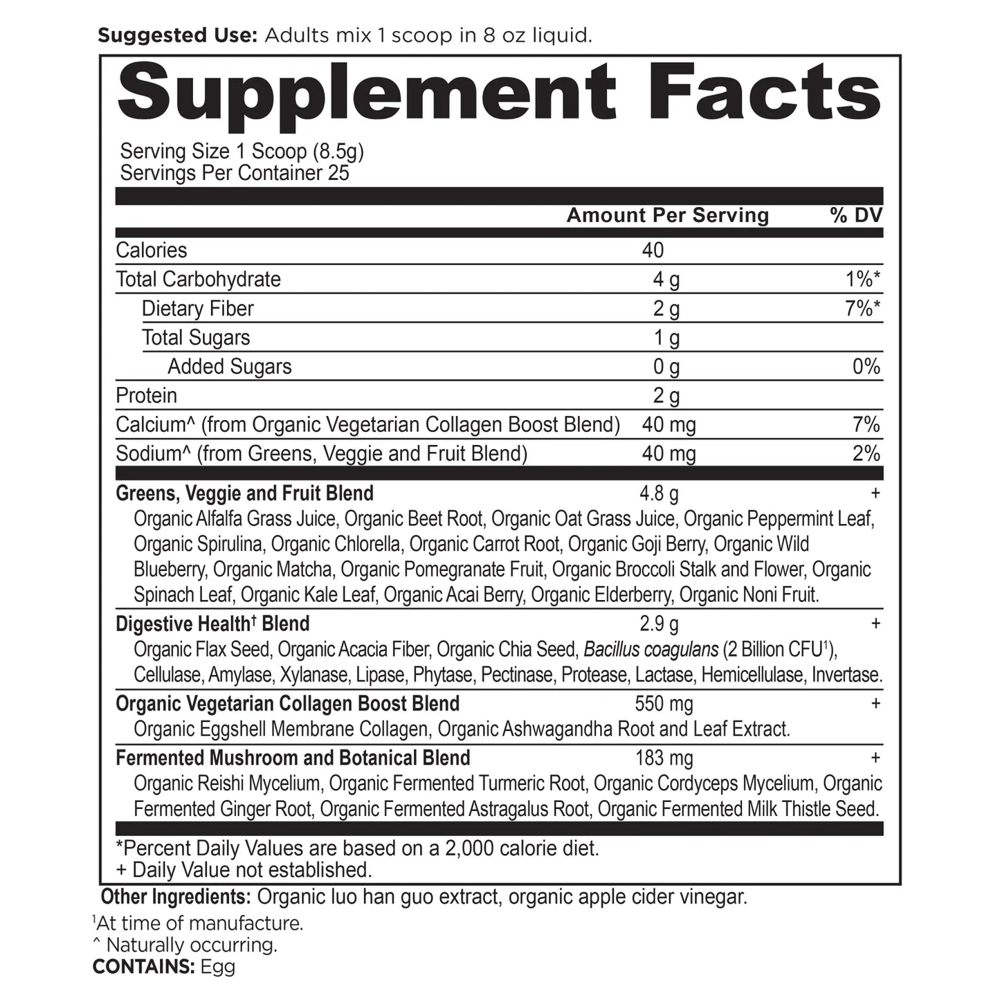 Ancient Nutrition ORGANIC SUPER GREENS +COLLAGEN - 25 Serving