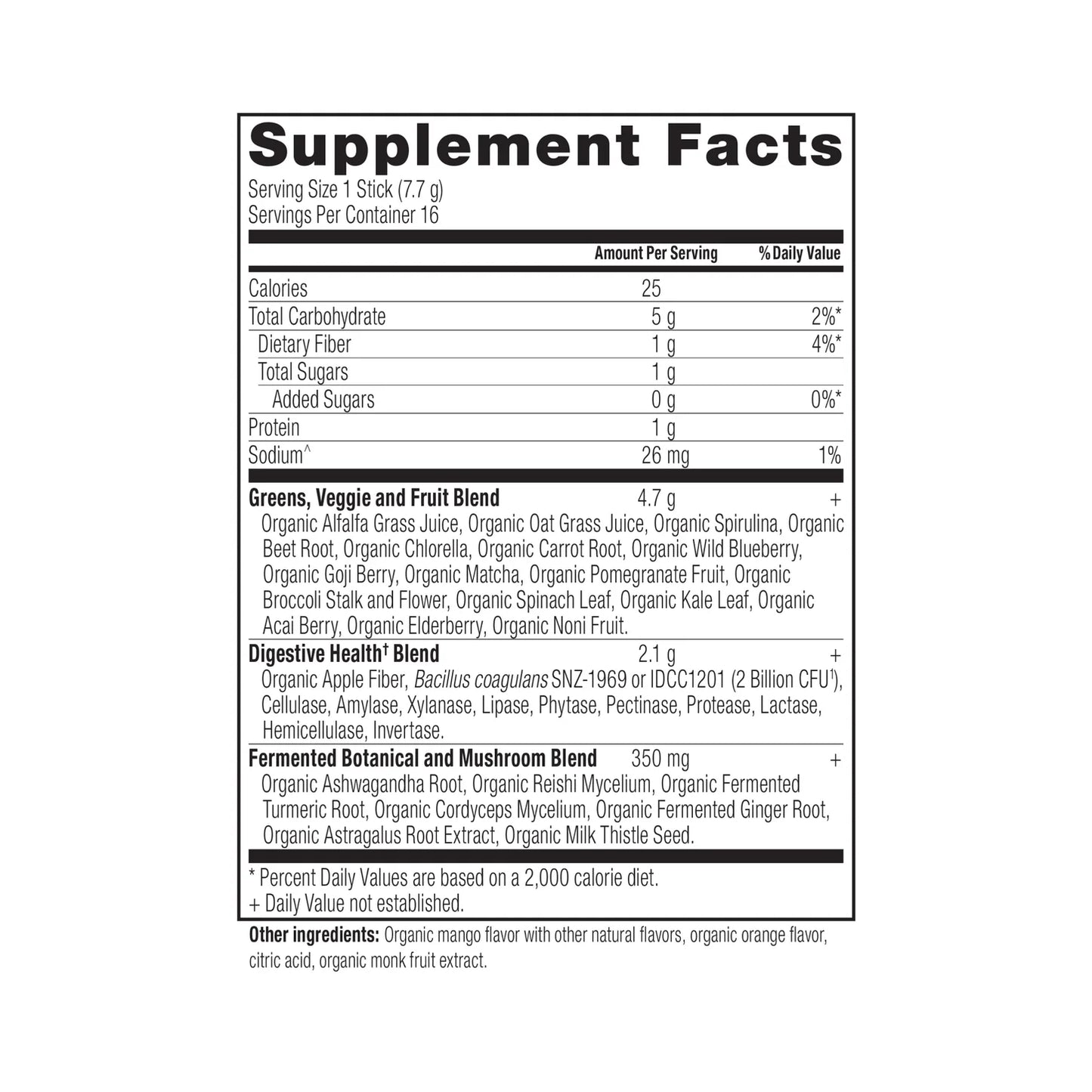 Ancient Nutrition ORGANIC SUPER GREENS - 16 Stick Packs