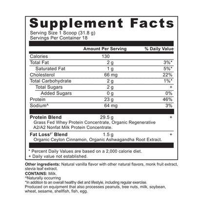 Ancient Nutrition WHEY PROTEIN GRASS-FED + Fat Loss - 18 Servings