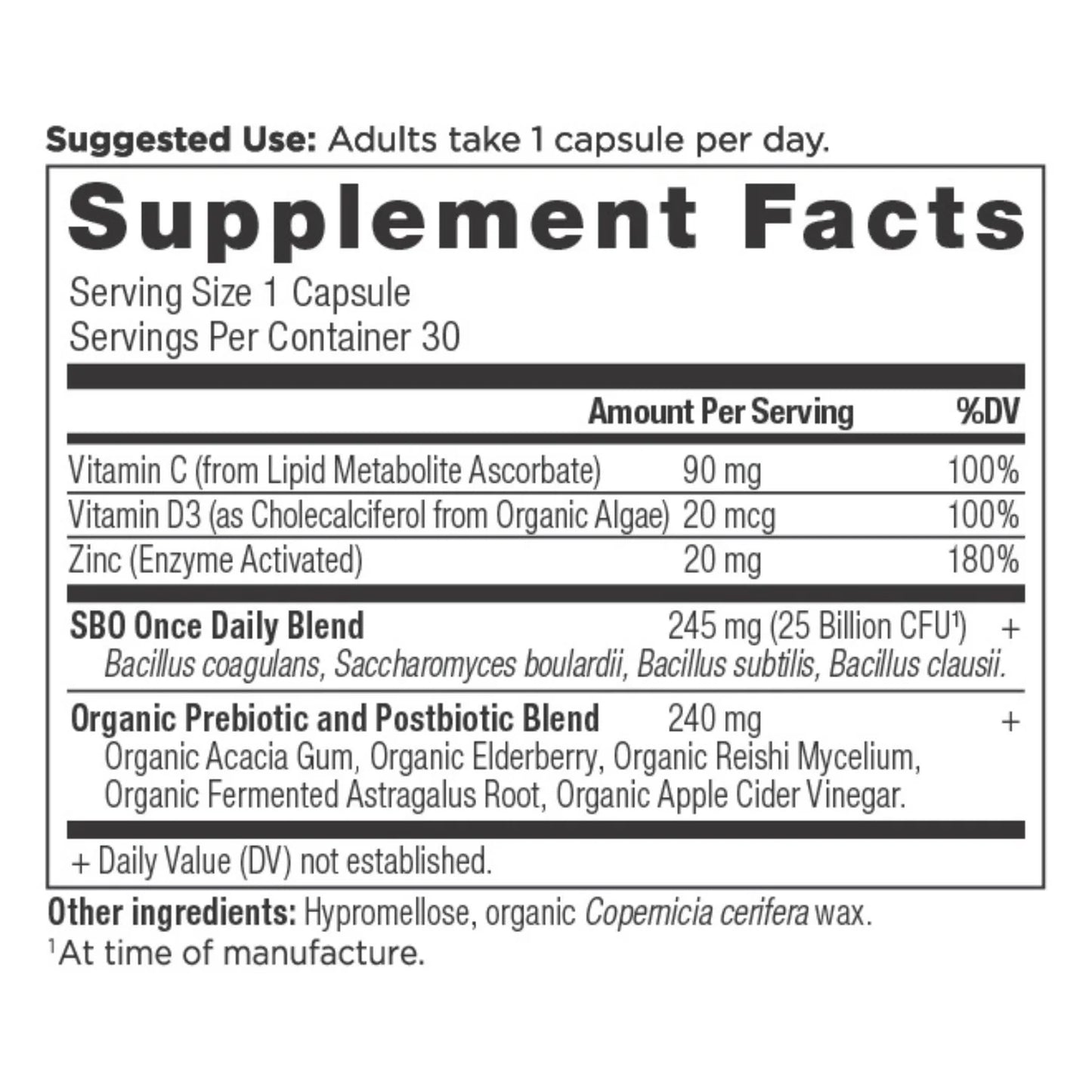 Ancient Nutrition SBO PROBIOTICS Once Daily IMMUNE 25 Billion CFU - 30 Capsules