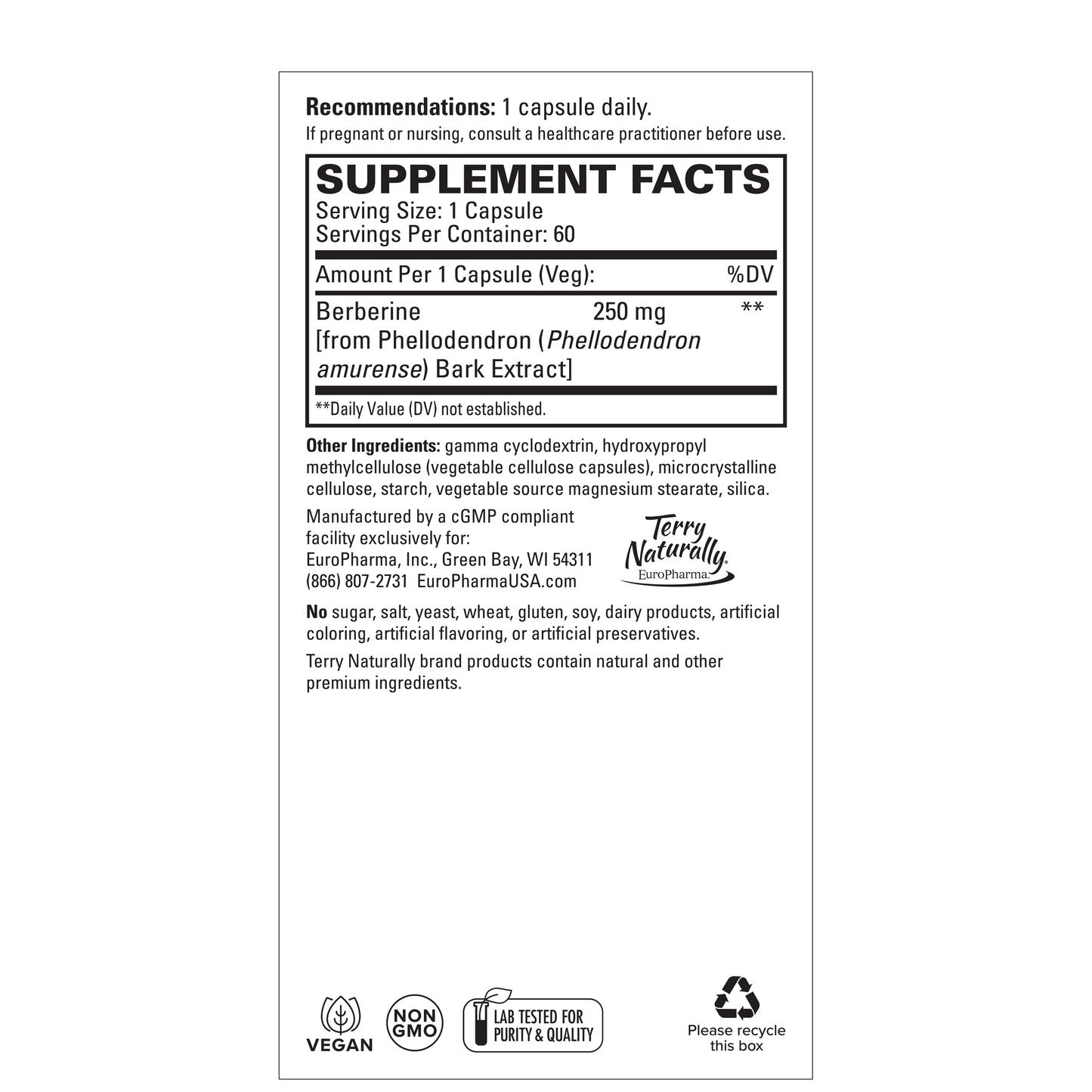 Terry Naturally BERBERINE METX Extra Strength - 60 Capsules