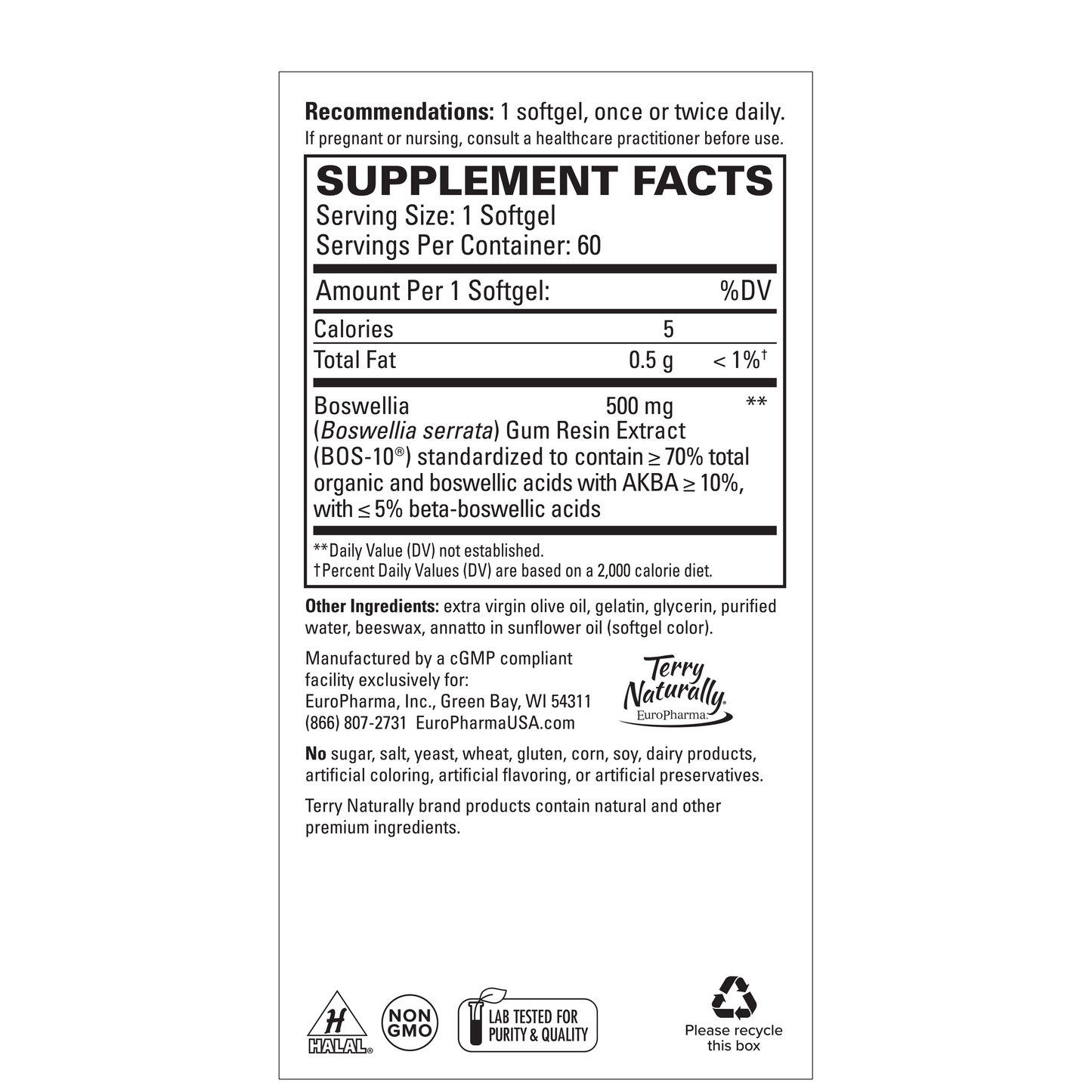 Terry Naturally BOSMED Extra Strength 500MG - 60 Capsules
