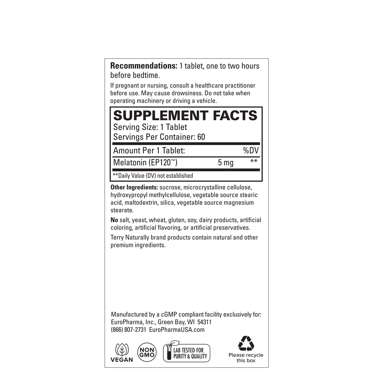 Terry Naturally MELATONIN EP120 5mg - 60 Tablets