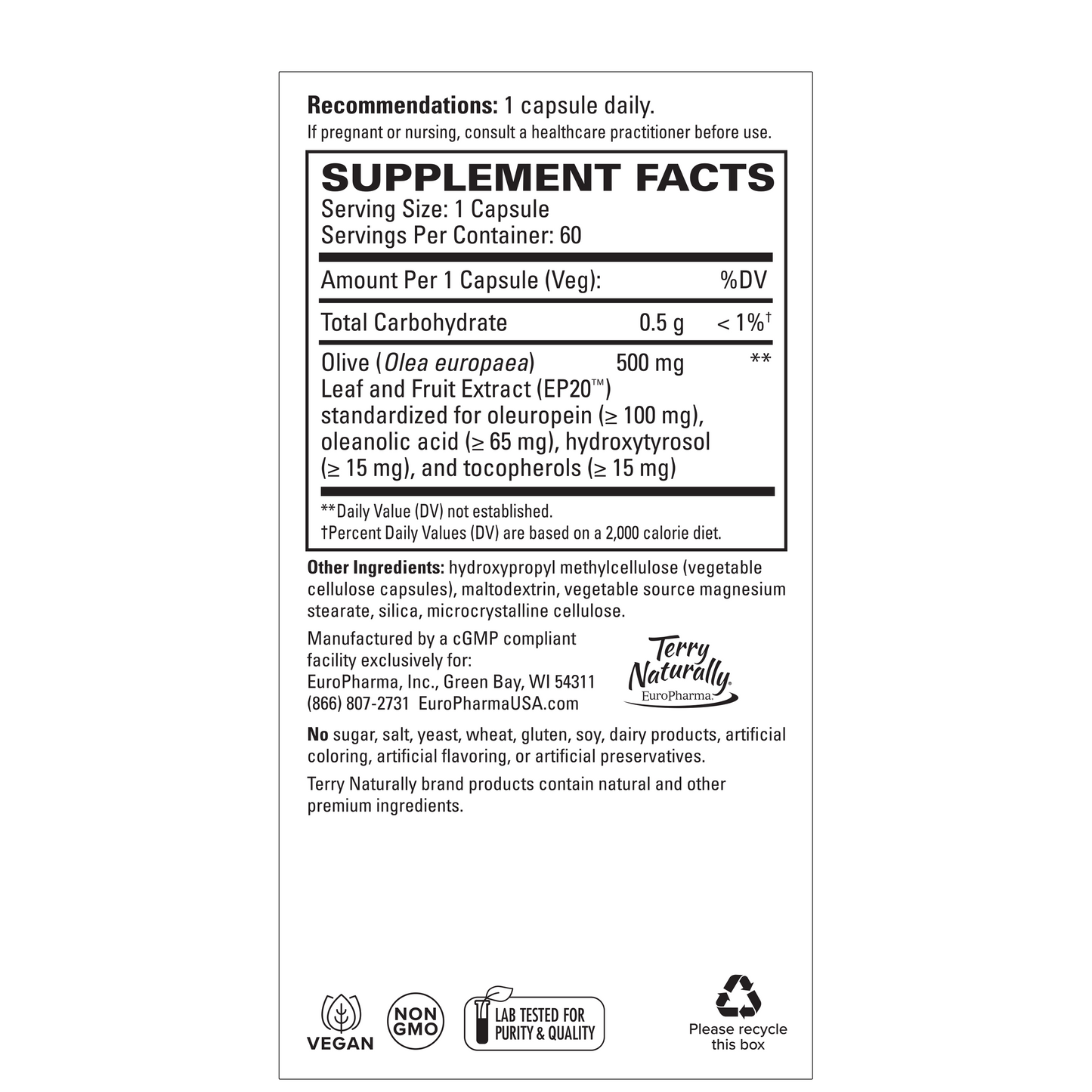 Terry Naturally OLIVE EXTRACT EP20 - 60 Capsules