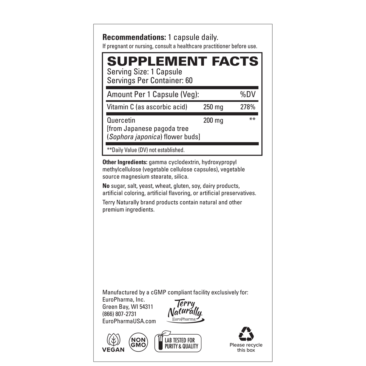 Terry Naturally QUERCETIN WITH VITAMIN C Extra Strength - 60 Capsules