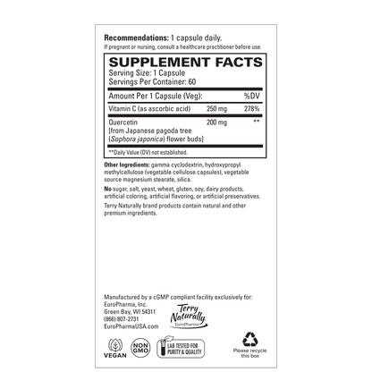Terry Naturally QUERCETIN WITH VITAMIN C Extra Strength - 60 Capsules