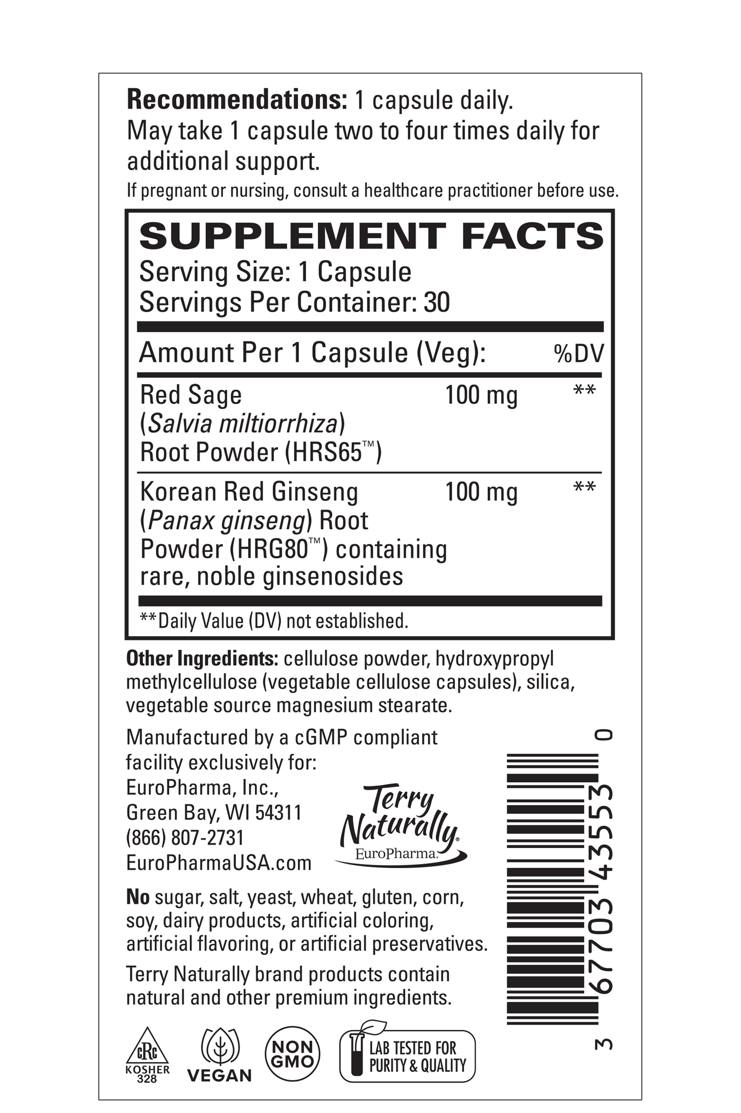 Terry Naturally RED SAGE PLUS - 30 Capsules