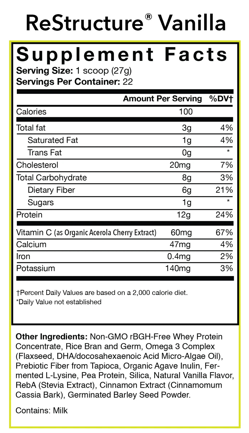 RNA Reset ReStructure PROTEIN Powder - VANILLA 22 Servings