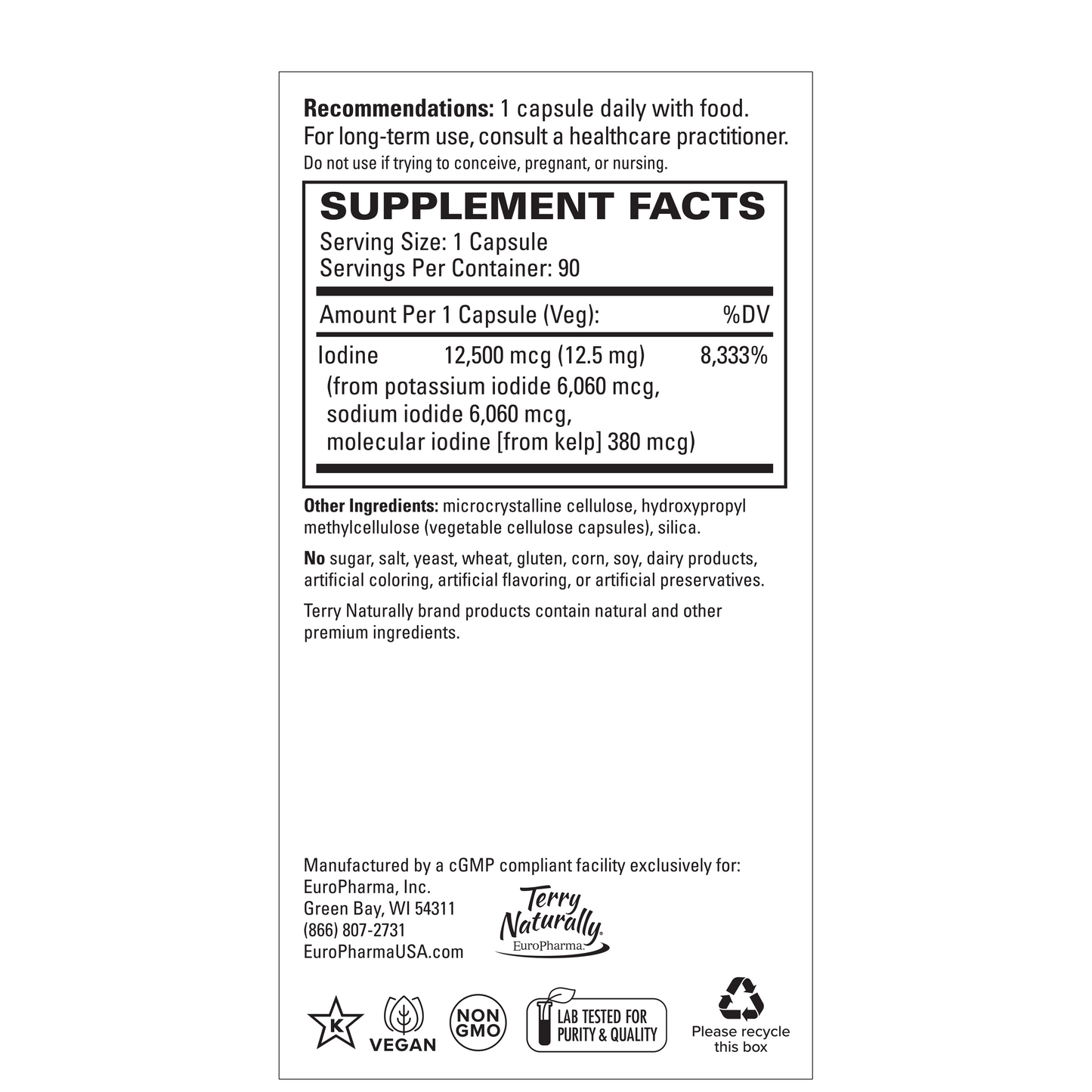 Terry Naturally TRI IODINE 12.5MG - 180 Capsules